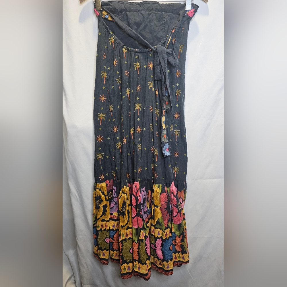 Farm Rio Embroidered Dress Strapless Black Folklore Size XS Anthropologie - Picture 4 of 12